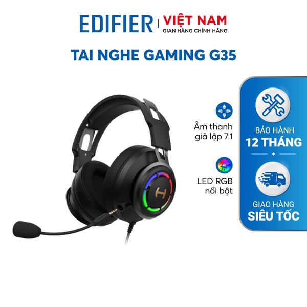 Tai nghe Gaming EDIFIER G35 Âm thanh vòm 7.1 Đèn LED RGB, Micro khử tiếng ồn Chân cắm USB - Hàng phân phối chính hãng