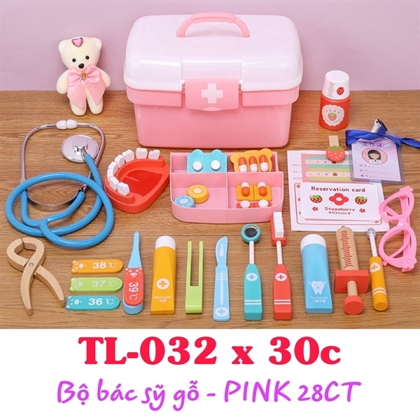Hộp đồ chơi bác sỹ bằng gỗ hồng TL-032