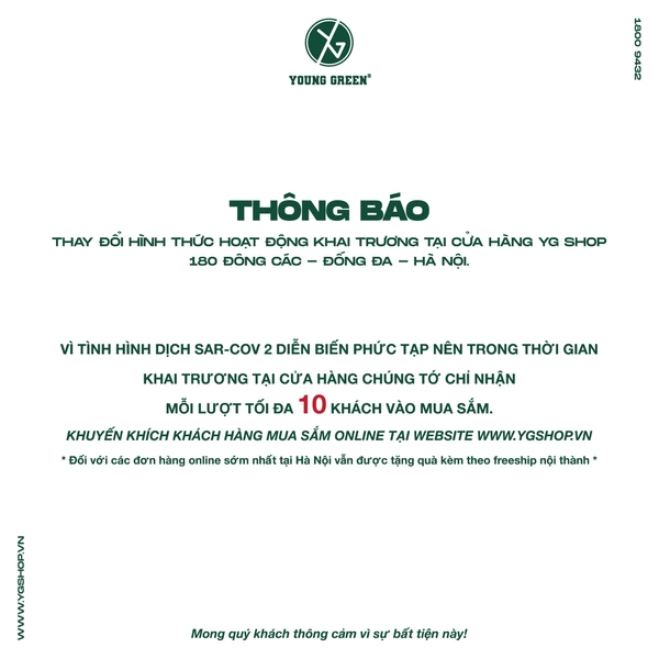 Thông báo thay đổi hình thức hoạt động khai trương tại cửa hàng YG Shop 180 Đông Các - Đống Đa - Hà Nội.