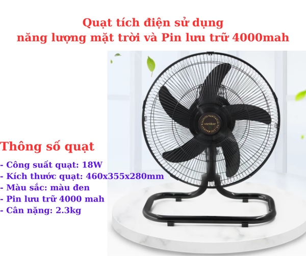 Quạt tích điện chân quỳ 12inch 18W có đảo hướng Pin lưu trữ 4000mah