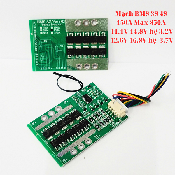 Mạch BMS 3S 4S 150A Max 850A hệ 3.2V (20 FET Ver 03) dòng xả cao, khởi động xe, bảo vệ chống chập tải,ngắt quá nhiệt sạc xả chung G1-G4