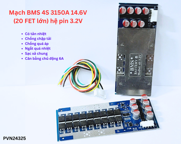 Mạch BMS 4S 150A 3.2v, liên tục 60A có sẵn cân bằng chủ động 6A, xả cao lưu trữ có kèm tản nhiệt G2-F4-F5