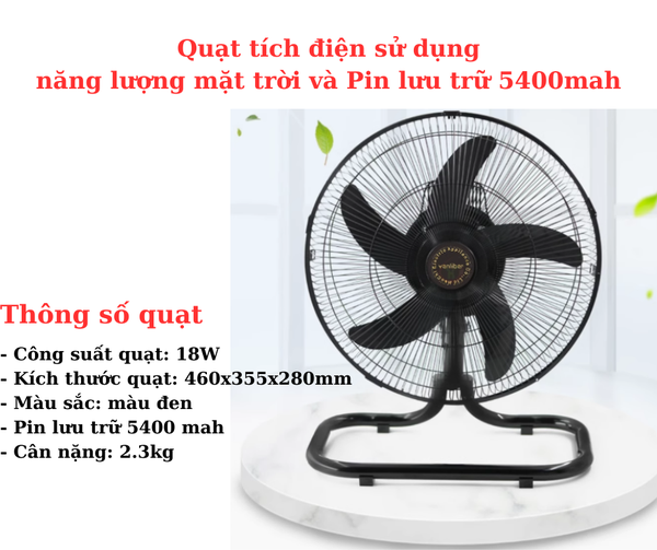 Quạt tích điện chân quỳ 12inch 18W có đảo hướng Pin lưu trữ 5400mah