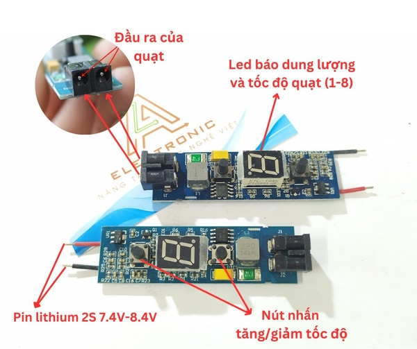 Mạch BMS, Mạch điều tốc quạt áo điều hòa 7.4V- 8.4V , màn hình hiển thị LED nguồn G4- E10