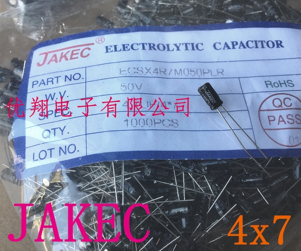 Tụ điện nhôm JAKEC 10uf 50V 4*7mm K1E4 RK-160