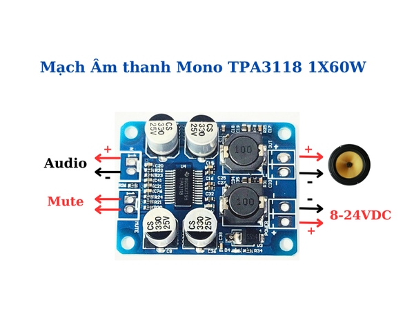 Module Âm thanh Mono TPA3118  mono 1X60W, 8 ~ 24VDC G5-B6