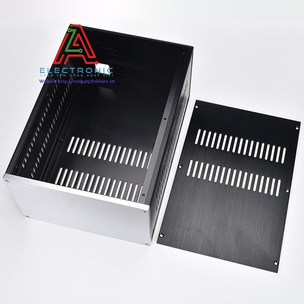Vỏ hộp nhôm DIY BRZHiFi 221.5x150x311mm thân đen mặt trắng có lỗ thông hơi xung quanh