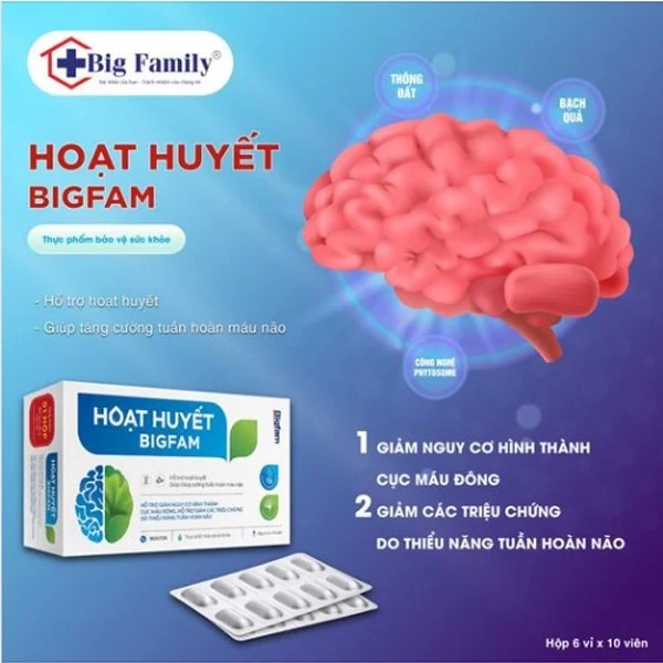 Hoạt Huyết BigFam Hỗ Trợ Hoạt Huyết Tăng Cường Tuần Hoàn Máu Não Hộp 6 Vỉ *10 Viên