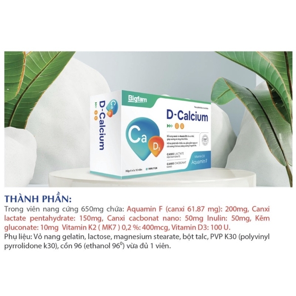 D Calcium Bigfam Bổ Sung Calci Giúp Xương Chắc Khỏe Hộp 6 Vỉ *10 Viên