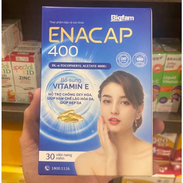 Viên Uống Enacap Bổ sung Vitamin E 400IU Bigfarm Chống Lão Hóa Và Đẹp Da - Hộp 3 Vỉ x 10 Viên