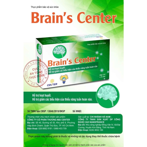 Viên Uống Brain’s Center Tăng Cường Tuần Hoàn Và Lưu Thông Máu Lên Não Hộp 3 Vỉ x 10 Viên