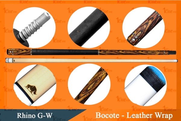 Cơ, Gậy Bi-a Rhino G-W Bocote - Leather Wrap  Ngọn Mộc l 1Cue.vn