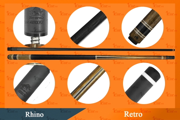 Cơ,Gậy Bi-a Rhino Retro - Ngọn Carbon 1Cue.vn