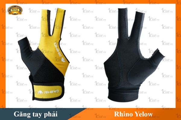 Găng tay Bi-a Rhino tay phải màu vàng