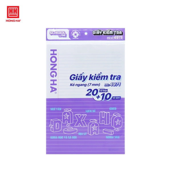 Giấy kiểm tra kẻ ngang Hồng Hà dành cho học sinh cấp 2 - 4971