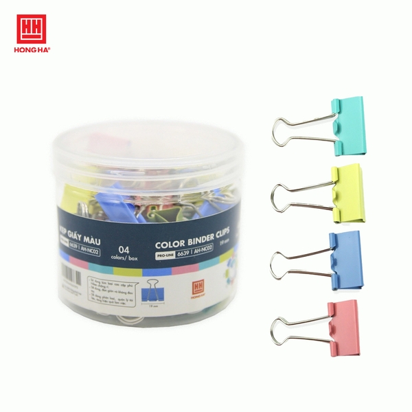 Kẹp bướm, kẹp giấy màu Hồng Hà 19mm (hộp 40 chiếc) - 6639