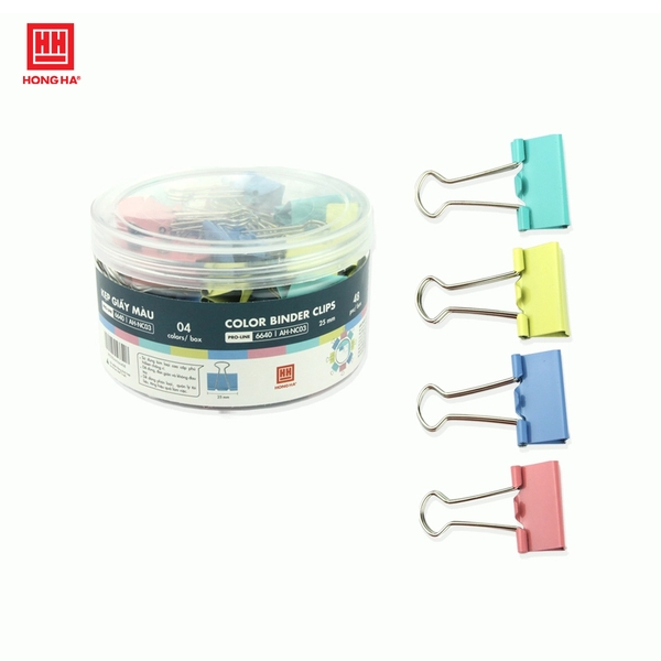 Kẹp bướm, kẹp giấy màu Hồng Hà 25mm (hộp 48 chiếc) - 6640