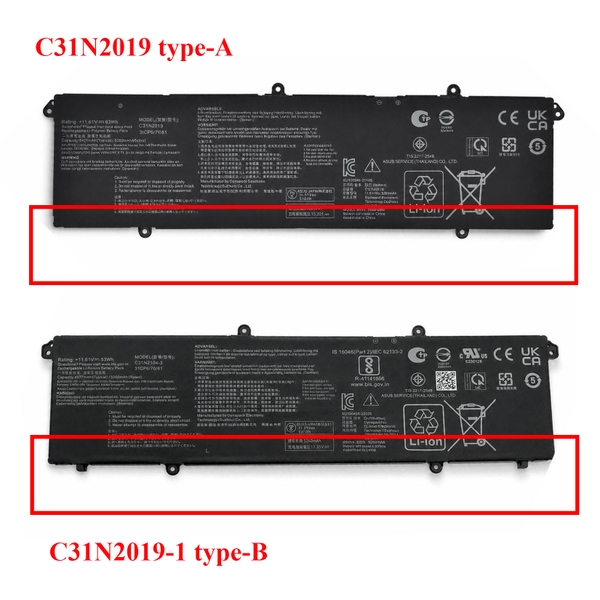 So sánh 2 loại pin Asus mã C31N2019-1 và C31N2019