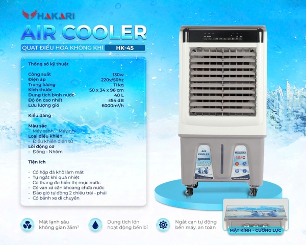 Quạt làm mát 45L điện tử Hakari HK45 Remote