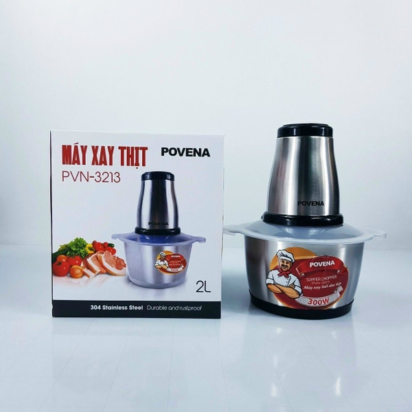 Máy xay thịt cối Inox 2.0L Povena PVN-3213, 300W, Inox 304