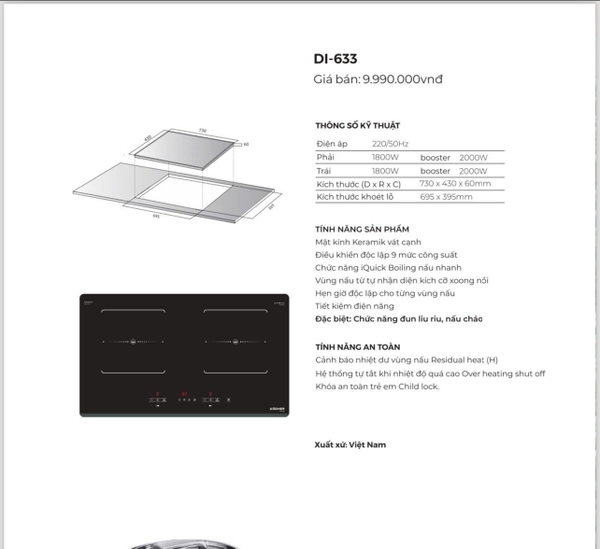Bếp điện từ đôi Kocher DI-633