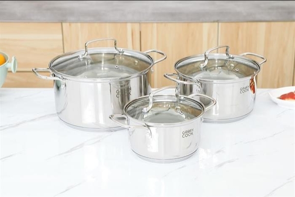 Bộ nồi inox 3 đáy nắp kính GreenCook GCS2519-T1 (1tx4)