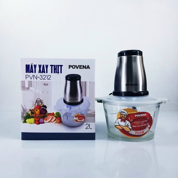 Máy xay thịt cối thủy tinh 2.0L Povena PVN-3212, 300W