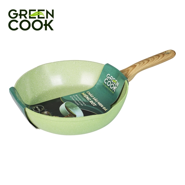 Chảo Sâu Men Đá Miệng Rót Greencook GCP231-28IH, 28cm (1tx6)