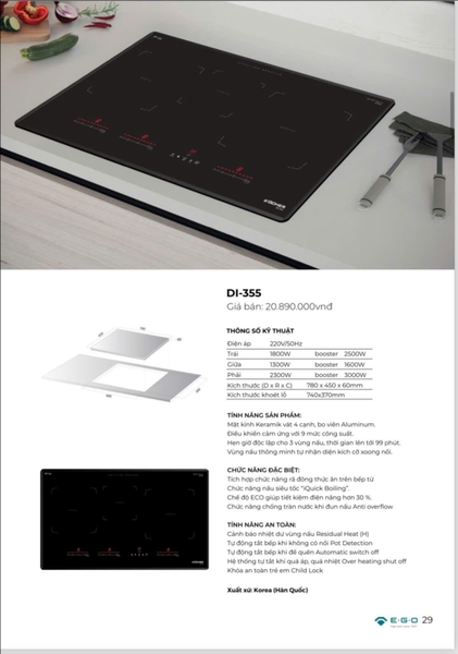 Bếp 3 từ Hàn Quốc Kocher DI-355 3 vùng nấu