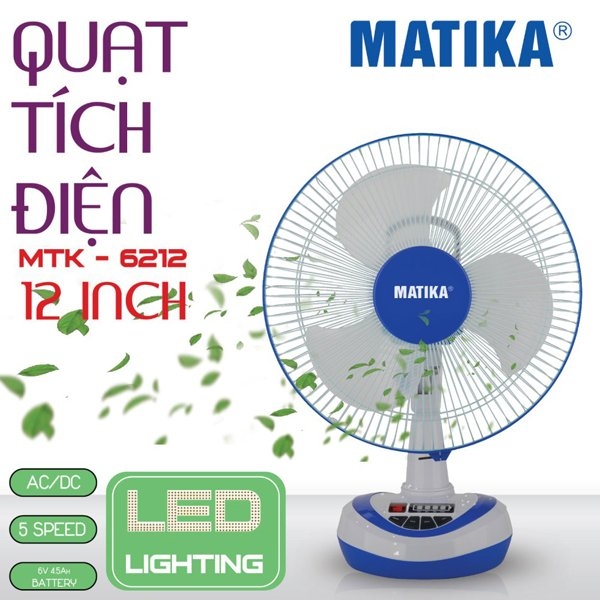 Quạt sạc tích điện Matika MTK-6212 (1tx4)