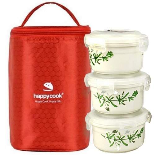 Hộp cơm sứ 3 tầng tròn Happycook HCC-03C