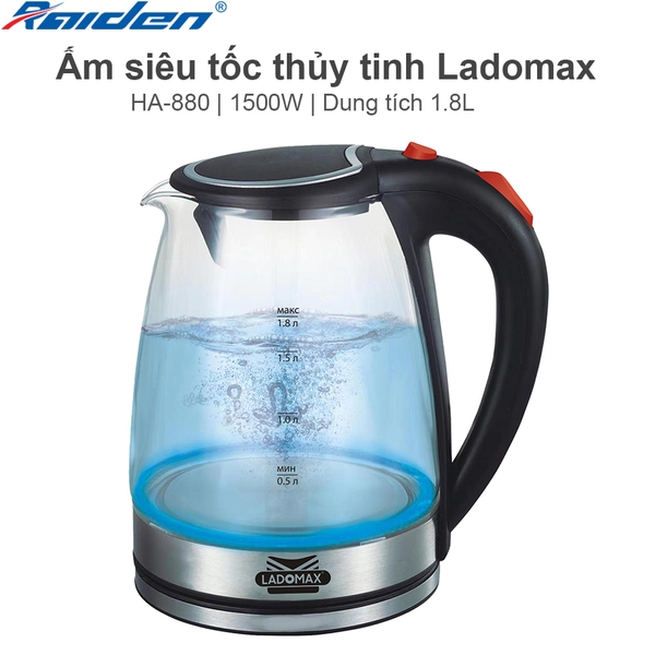 Ấm đun siêu tốc Thủy Tinh 1.8L Ladomax Ha-880 (1tx12)