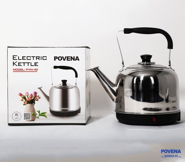 Ấm đun 4L Inox Povena PVN-40 tự động tắt / bật để đun sôi nước liên tục