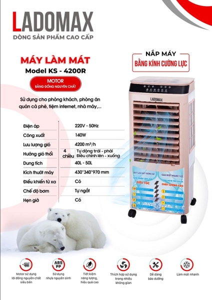 Quạt làm mát 140W Ladomax KS-4200R lưu lượng gió 4.200m3/h, có Remote điều khiển từ xa