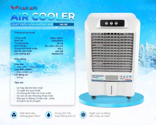 Quạt làm mát 130L, 550W Cơ Hakari HK-90 Cơ