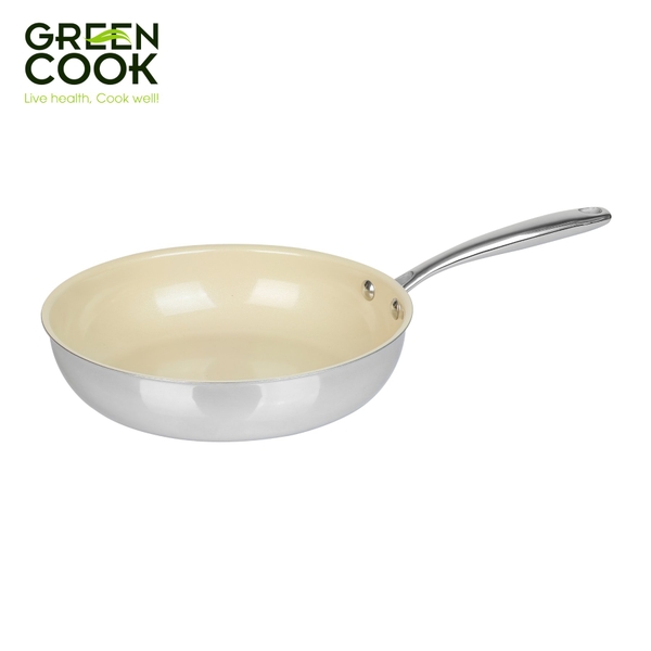 Chảo men gốm inox 3 lớp nguyên khối 24cm Greencook GCP235-24IH (1tx6)