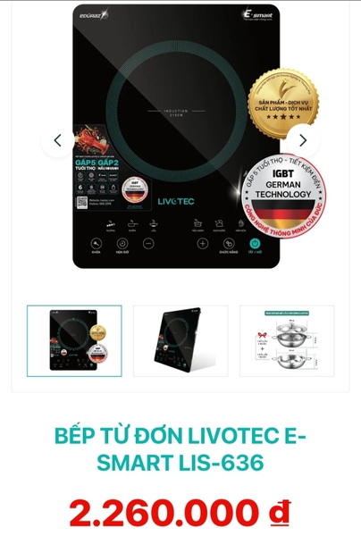 Bếp điện từ Livotec E-smart LIS-636 (1tx6)