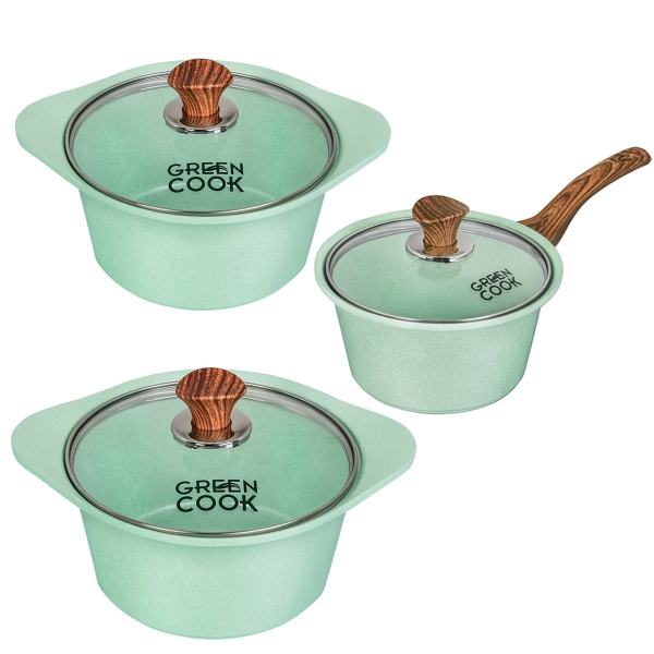 Combo 3 nồi nhôm đúc đáy từ xanh ngọc Greencook GCS05-18/20/24 cm