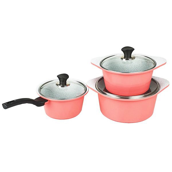 Combo 3 nồi nhôm đúc đáy từ màu hồng Greencook GCS02-18/20/24 cm