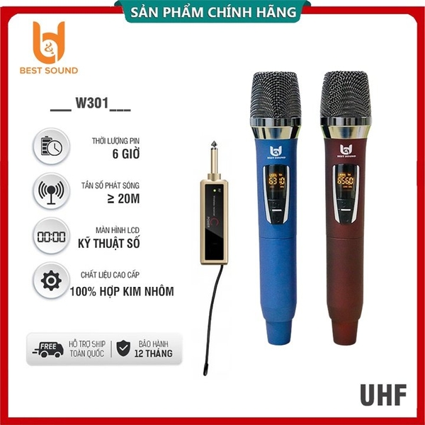 Micro không dây đa năng UHF 2 tay U-W301