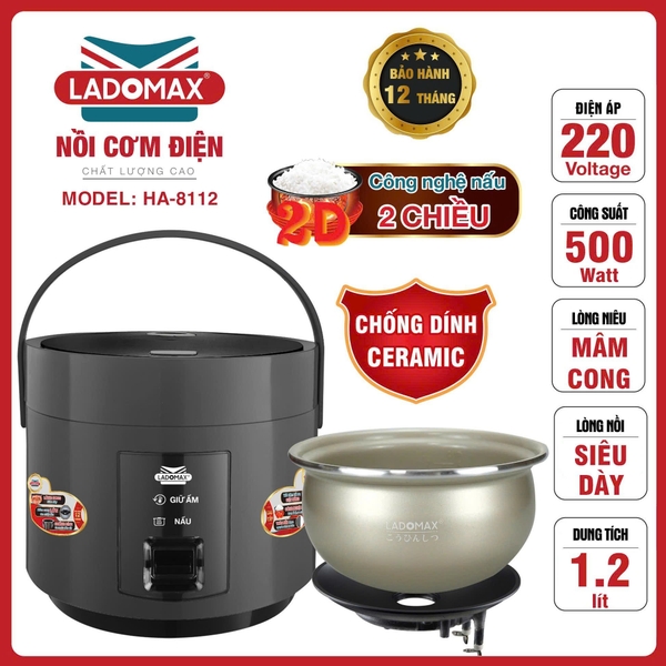 Nồi cơm điện 1.2L giữ ấm 2D Ladomax Ha-8112 (1tx4)