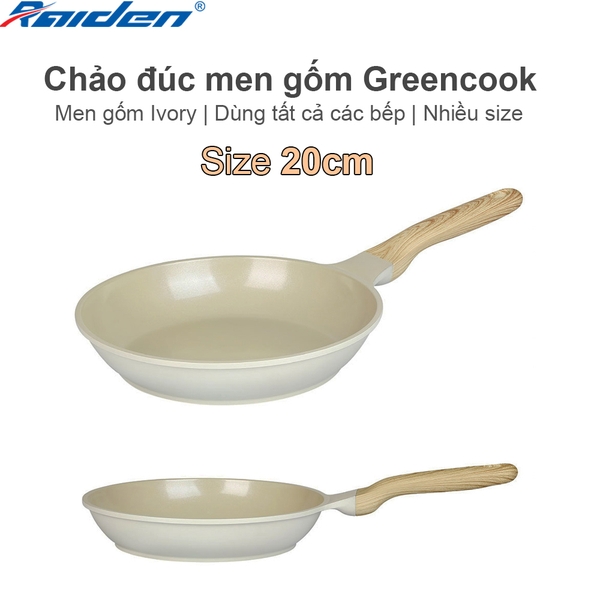 Chảo đúc men gốm Ivory Greencook GCP233-20IH (1tx6)