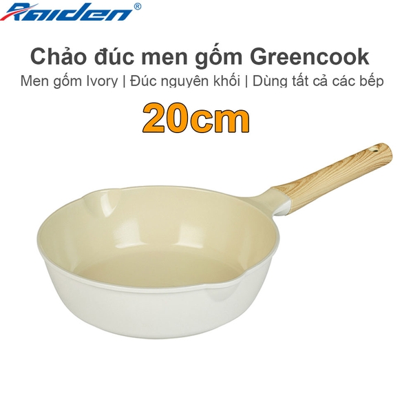 Chảo đúc sâu men gốm Ivory Greencook GCP236-20IH (1tx6)