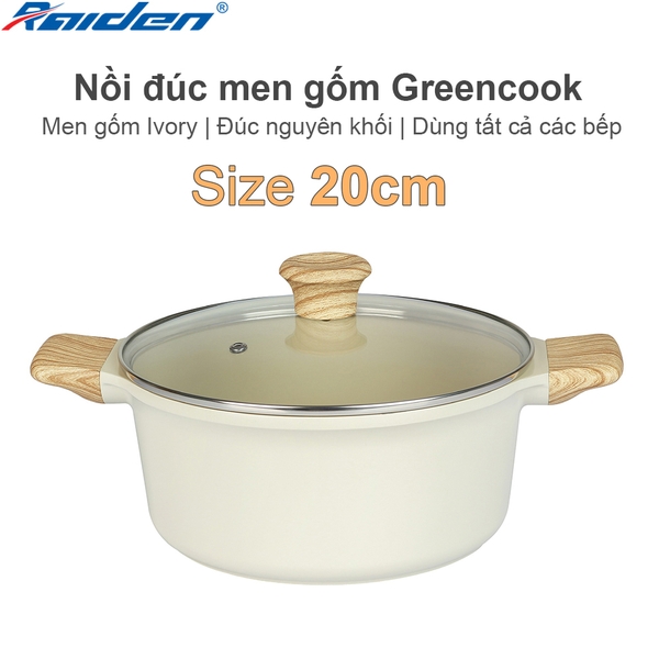 Nồi đúc men gốm Ivory Greencook GCS233-20IH (1tx6)