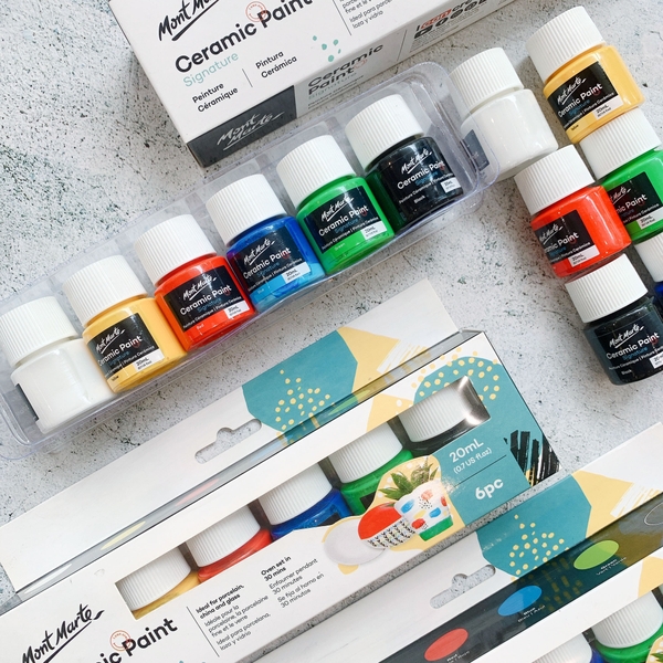 Màu vẽ gốm sứ , thủy tinh Mont Marte - Bộ 6 màu - lọ 20ml - Ceramic Paint