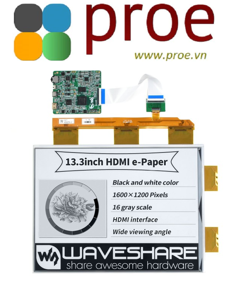 13.3inch E-Paper E-Ink Display, HDMI Interface, 15Hz Refresh Rate, 1600×1200