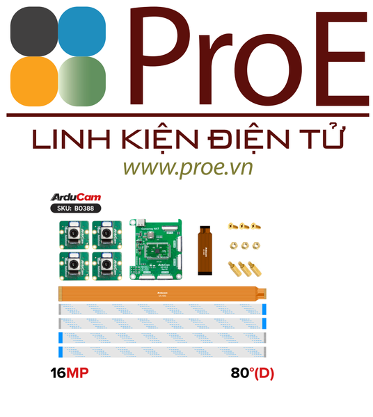 16MP IMX519 Autofocus Synchronized Quad-Camera Kit for Raspberry Pi, NVIDIA® Jetson Nano/Xavier NX/AGX Orin/Orin Nano/Orin NX