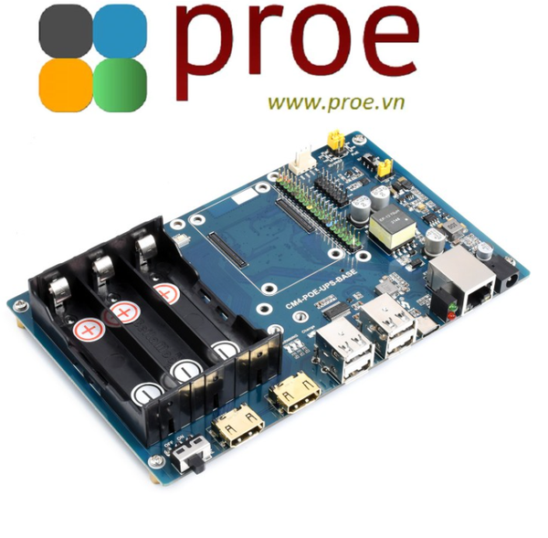 PoE UPS Base Board Designed for Raspberry Pi Compute Module 4, Gigabit Ethernet, Dual HDMI, Quad USB2.0