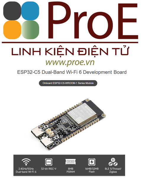 LUCKFOX ESP32-C5 Ontwikkelingskit – Wi-Fi 6, Dual-band, BT5, Zigbee En Thread, 16MB Flash, 8MB PSRAM