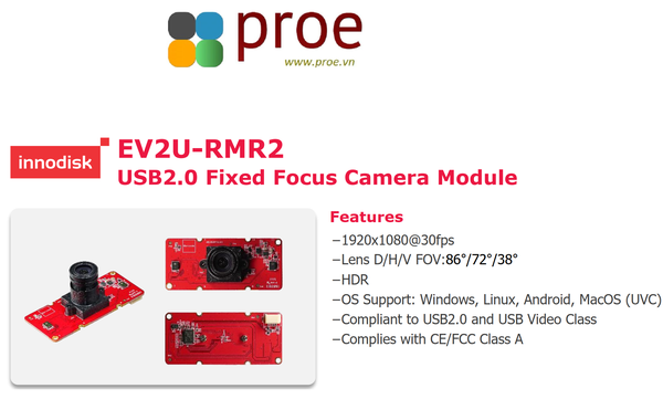 EV2U-RMR2 USB2.0 Fixed Focus Camera Module
